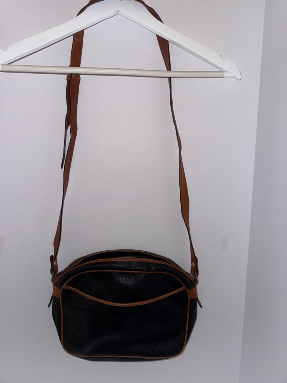 Bottega Veneta Vintage Black Crossbody Bag with Brown Trim